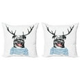 thumbnail image 1 of Ambesonne Pug Throw Pillow Cover 2 Pack, Dog with Antlers Surreal, 20", Black Blue White, 1 of 2
