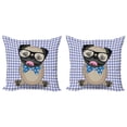 thumbnail image 1 of Ambesonne Pug Throw Pillow Cover 2 Pack, Nerdy Glasses Bow Tie Dog, 20", Sand Brown Black Blue, 1 of 2