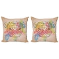 thumbnail image 1 of Ambesonne Pug Throw Pillow Cover 2 Pack, Vibrant Colored Line Art, 20", Multicolor, 1 of 7