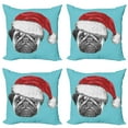 thumbnail image 1 of Ambesonne Pug Throw Pillow Cover 4 Pack, Dog with Santa Hat X-Mas, 16", Blue Ruby Grey, 1 of 7