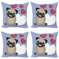 thumbnail image 1 of Ambesonne Pug Throw Pillow Cover 4 Pack, Happy Dog with Hearts, 18", Pale Brown Red, 1 of 6