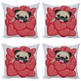 thumbnail image 1 of Ambesonne Pug Throw Pillow Cover 4 Pack, Valentines Inspired Dog, 16", Red Black Pale Brown, 1 of 6