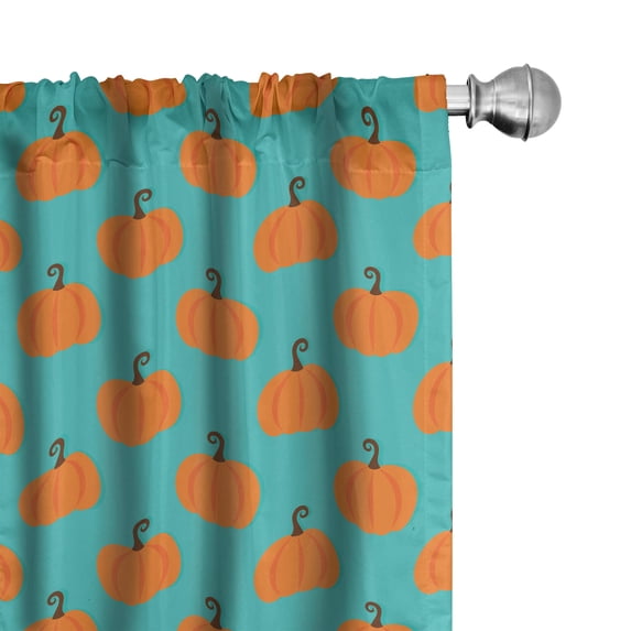 Ambesonne Pumpkin Window Curtains, Cartoon Autumnal Pattern, Each 28" W x 84" L, Pale Vermilion Turquoise