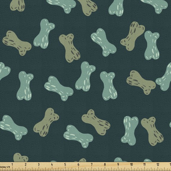Ambesonne Puppies Fabric by the Yard Upholstery, Silhouettes of Bones Art, 1 Yard, Pale Olive Green