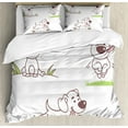 thumbnail image 1 of Ambesonne Puppy Duvet Cover Set, Playful Dog Running on Grass, 2-Calking, Mauve Taupe and Green, 1 of 6