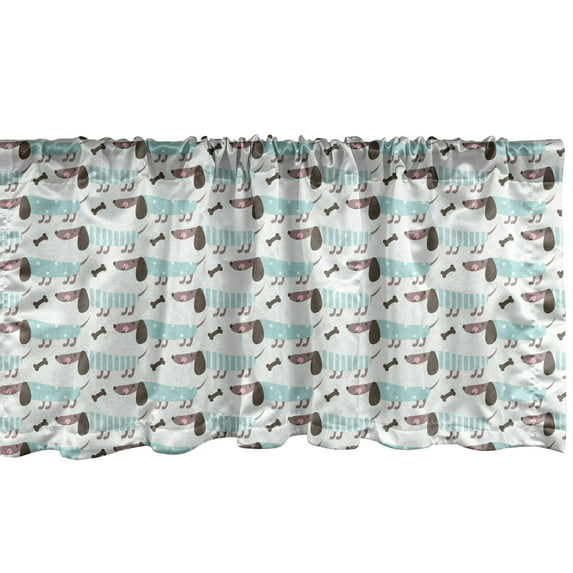 Ambesonne Puppy Valance Pack of 2, Dachshunds in Winter Clothes, 54"X12", Pale Blue and Umber