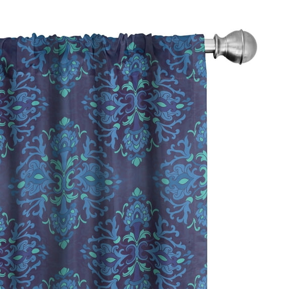 Ambesonne Purple Window Curtains, Oriental Damask Illustration, Each 28" W x 84" L, Indigo Sea Blue Turquoise