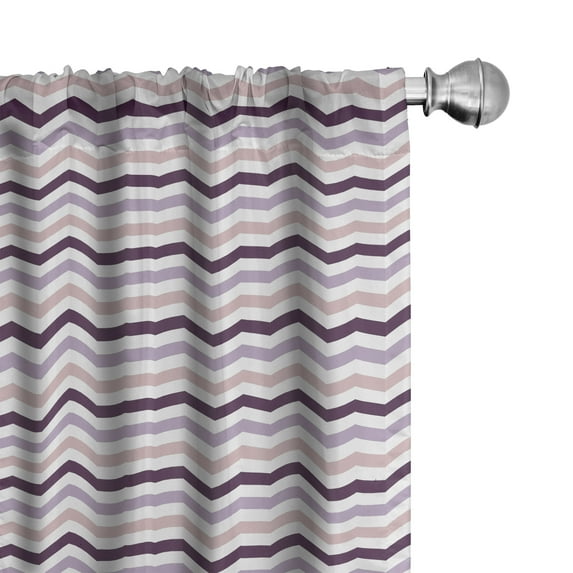 Ambesonne Purple Window Curtains, Zig Zag Waves Shapes, Each 28" W x 95" L, Pale Pink Purple