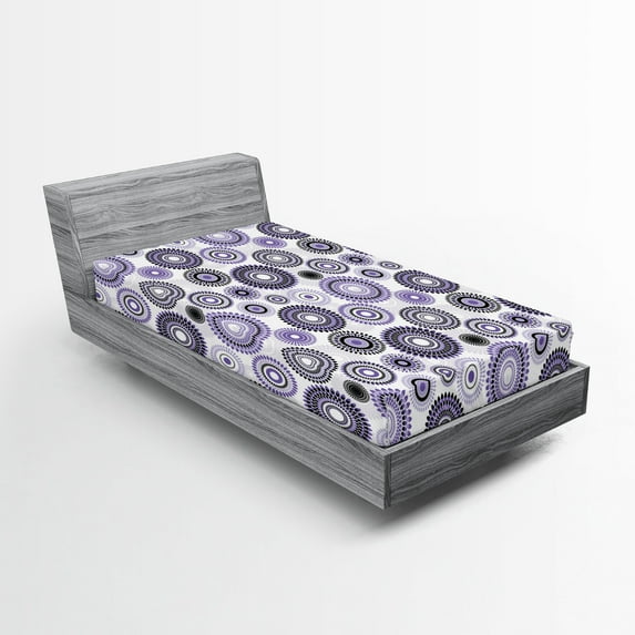 Ambesonne Purple Black Fitted Sheet, Mandala, Twin Size, Violet Black White