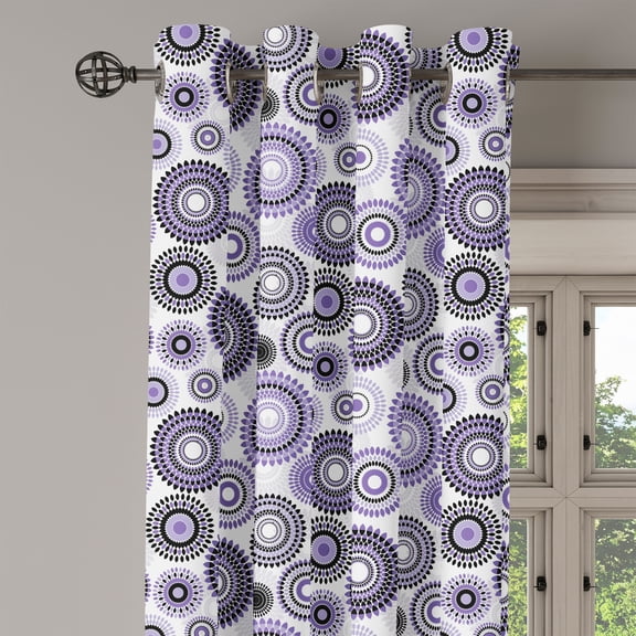 Ambesonne Purple Black Grommet Curtain Single Panel, Mandala, 50"x60", Violet Black White