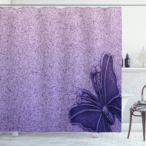 Ambesonne Purple Butterfly Shower Curtain, Animal Grungy Back, 69"Wx70"L, Pale Lavender Indigo