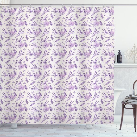 Ambesonne Purple Butterfly Shower Curtain, Spring Animals, 69"Wx84"L, Blue Violet Pale Eggshell