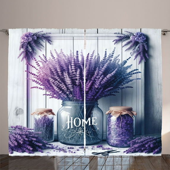 Ambesonne Purple Curtains 2 Panel Set, Home Lettering and Lavender, 108" x 96", Quartz Lavender Violet