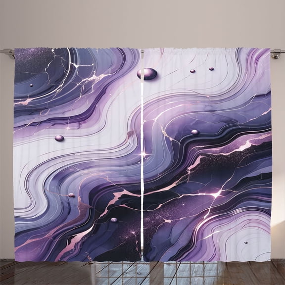 Ambesonne Purple Curtains 2 Panel Set, Modern Marble Universe Art, 108" x 63", Pale Grey Quartz and Lilac