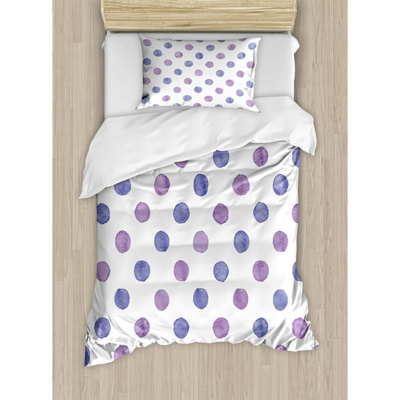 Ambesonne Purple Duvet Cover Set, Watercolor Polka Dots, Twin, Lilac Blue