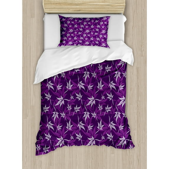 Ambesonne Purple Duvet Cover Sets, Abstract Lily Flowers, 2-Twin, Purple Lilac