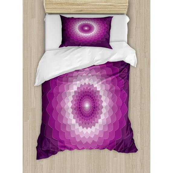 Ambesonne Purple Duvet Cover Sets, Optical Carnation, 2-Twin, Purple Magenta White