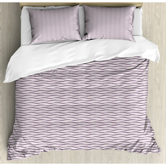 Ambesonne Purple Duvet Cover Sets, Sea Waves Inspired, 2-Queen, Pale Pink Purple