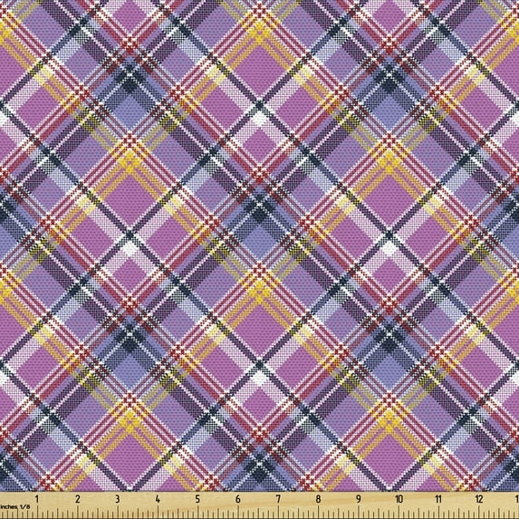 Ambesonne Purple Fabric by the Yard Upholstery, Checked Tartan Plaid Layout, 10 Yards, Multicolor