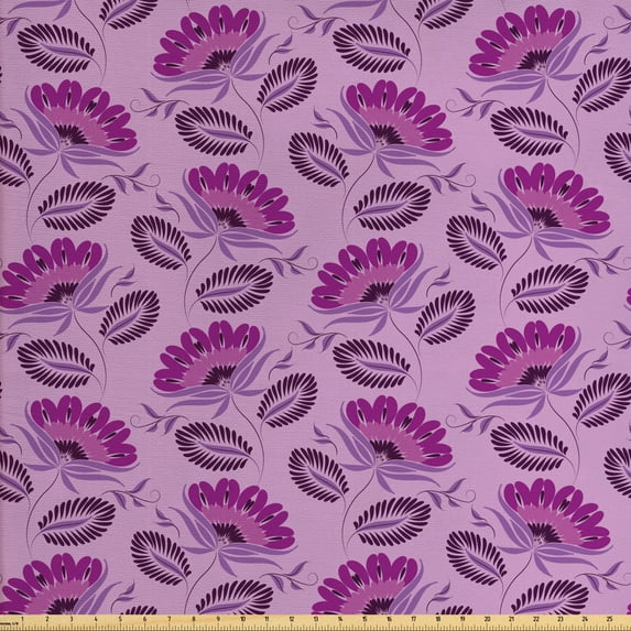 Ambesonne Purple Fabric by the Yard Upholstery, Nature Inspired Flora, 3 Yards, Purple Lilac Dark Purple