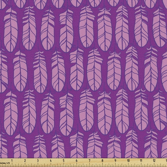 Ambesonne Purple Fabric by the Yard Upholstery, Repetitive Bird Feathers, 3 Yards, Pale Pink Violet