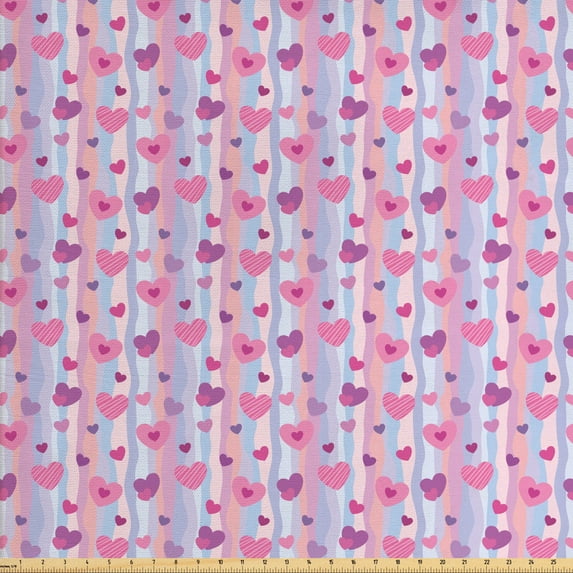 Ambesonne Purple Fabric by the Yard Upholstery, Sentimental Composition, 3 Yards, Multicolor