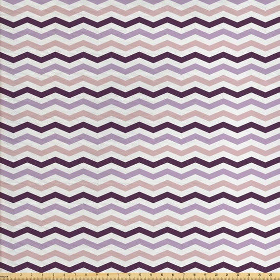 Ambesonne Purple Fabric by the Yard Upholstery, Zig Zag Waves Shapes, 2 Yards, Pale Pink Purple