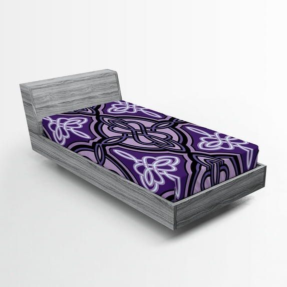 Ambesonne Purple Fitted Sheet 2 Pcs Set, Celtic Knot Art, Twin XL, Violet Lilac