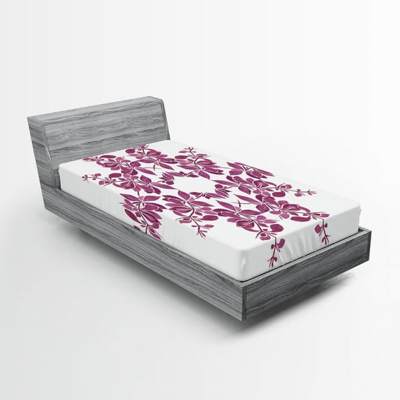 Ambesonne Purple Fitted Sheet, Bridal Flower Bouquet, Twin Size, Violet White