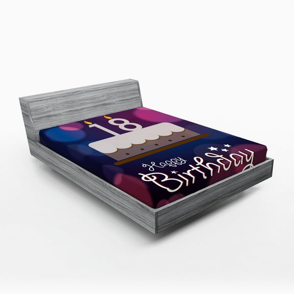Ambesonne Purple Fitted Sheet, Cartoon Birthday Cake, Queen Size, Purple and Lilac