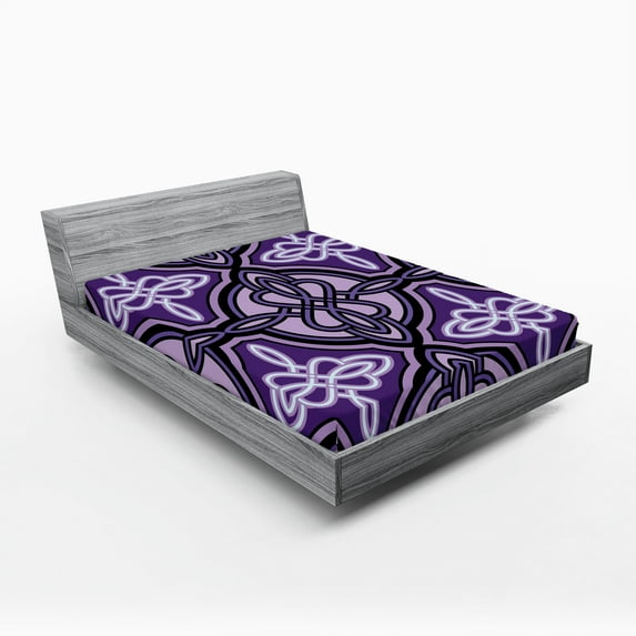 Ambesonne Purple Fitted Sheet, Celtic Knot Art, Queen Size, Violet Lilac