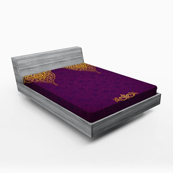Ambesonne Purple Fitted Sheet, Eastern Royal Palace, Full Size, Purple Yellow