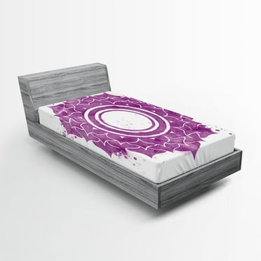 Ambesonne Purple Fitted Sheet, Mandala Splash, Twin Size, Purple White