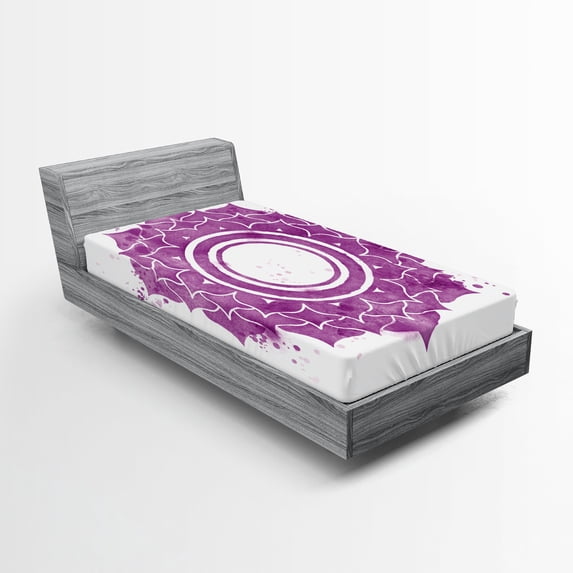 Ambesonne Purple Fitted Sheet, Mandala Splash, Twin XL Size, Purple White