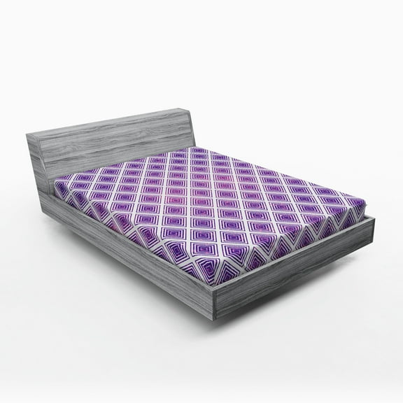 Ambesonne Purple Fitted Sheet, Retro Style Abstract, Full Size, Violet and White