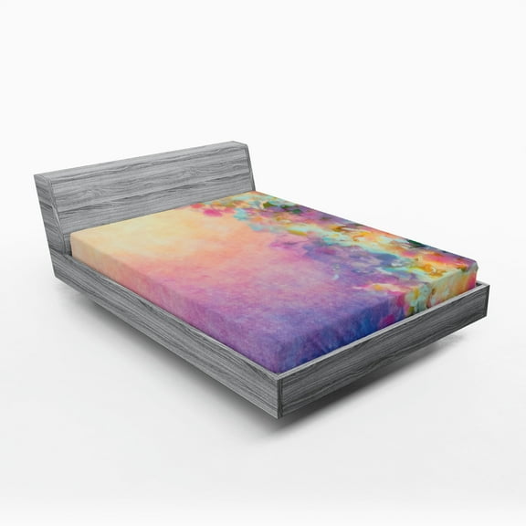 Ambesonne Purple Fitted Sheet, Spring Cherry Blossom, Full Size, Marigold and Purple