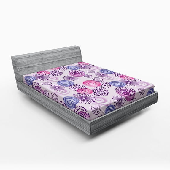 Ambesonne Purple Fitted Sheet, Watercolor Flower Art, Queen Size, Blue Pink