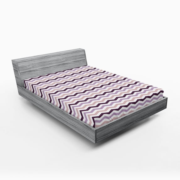 Ambesonne Purple Fitted Sheet, Zig Zag Waves Shapes, Queen Size, Pale Pink Purple