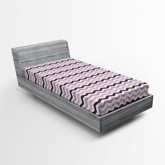 Ambesonne Purple Fitted Sheet, Zig Zag Waves Shapes, Twin XL Size, Pale Pink Purple