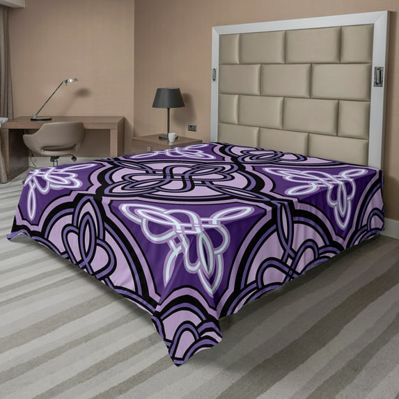 Ambesonne Purple Flat Sheet, Celtic Knot Art, King Size, Violet Lilac