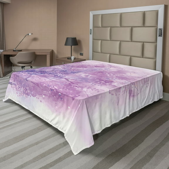Ambesonne Purple Flat Sheet, Sakura Tree Springtime, California King, Purple