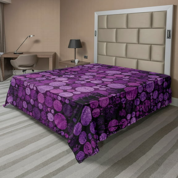 Ambesonne Purple Flat Sheet, Vintage Grunge Circles, California King, Eggplant Purple