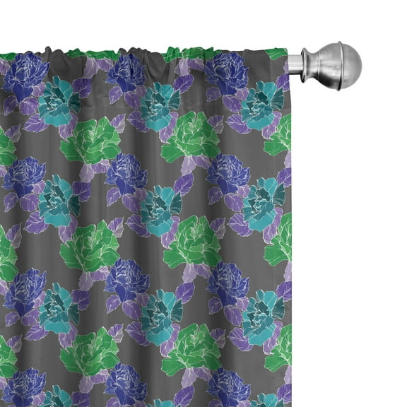 Ambesonne Purple Green Curtains, Art of Flowers Foliage, Pair of 28"x84", Dark Grey Dark Blue