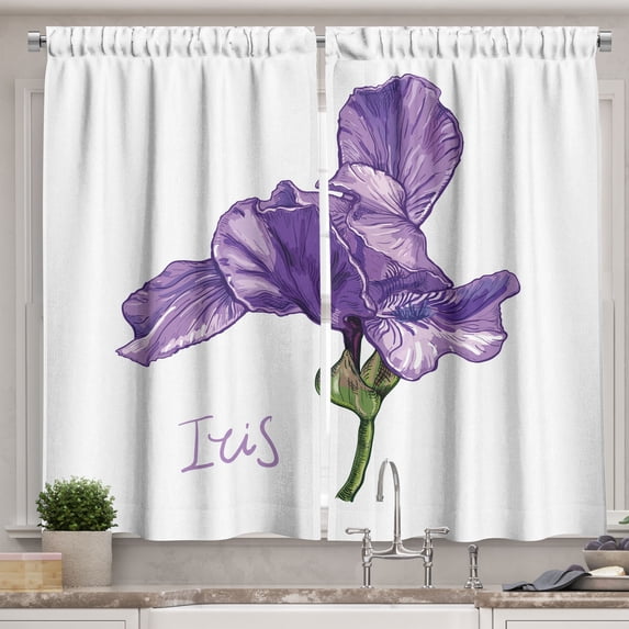 Ambesonne Purple Green Kitchen Curtains, Early Summer Beauty, 55"x24", Lavender Violet