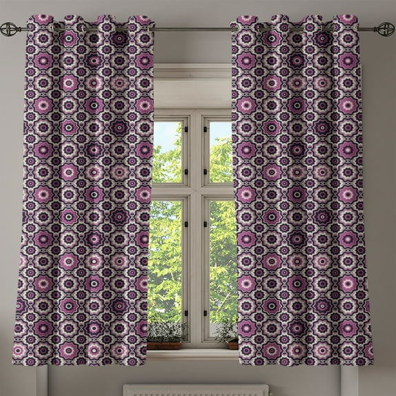 Ambesonne Purple Grommet Curtain, Flowering Nature Motifs, 50" x 54", Violet Beige Black