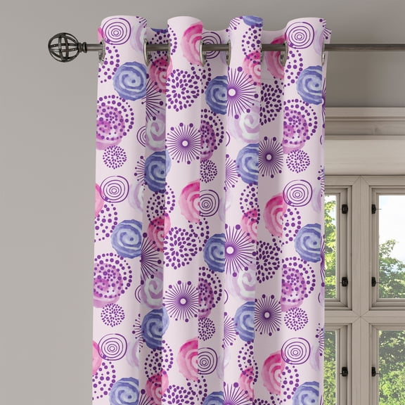 Ambesonne Purple Grommet Curtain Single Panel, Watercolor Flower Art, 50"x60", Blue Pink