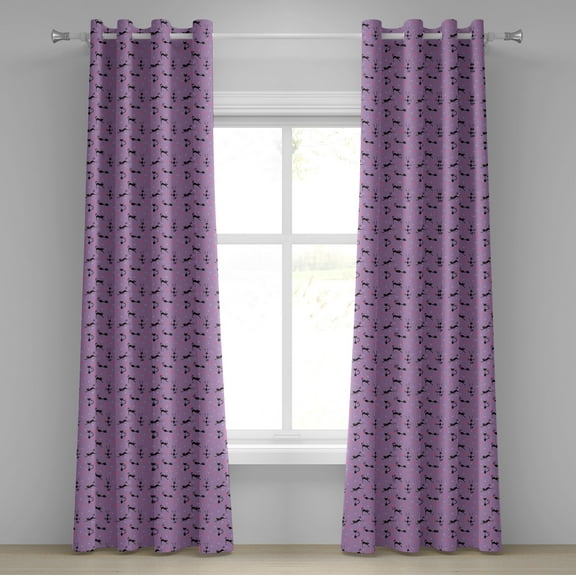 Ambesonne Purple Grommet Curtain, Valentine Animal Fun, 50" x 108", Lavender Pink Black