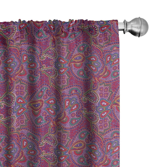 Ambesonne Purple Hippie 4-Panel Curtains, Traditional Paisley, 56"x63", Purple and Multicolor