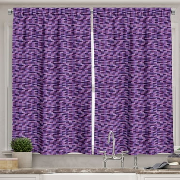 Ambesonne Purple Kitchen Curtains, Abstract Rectangle Blocks, 55"x24", Multicolor