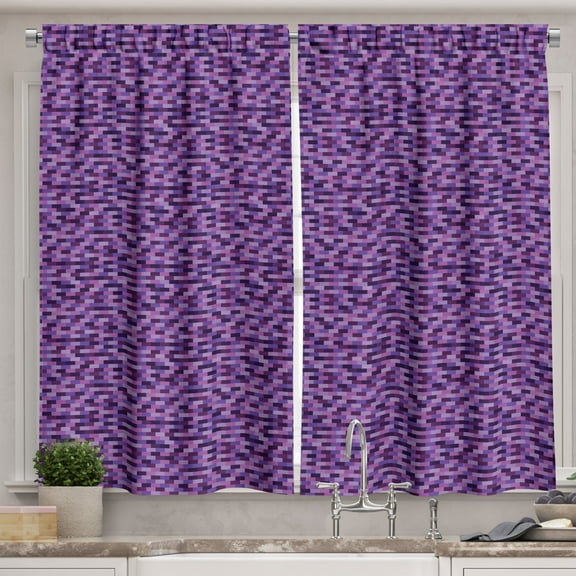 Ambesonne Purple Kitchen Curtains, Abstract Rectangle Blocks, 55"x45", Multicolor